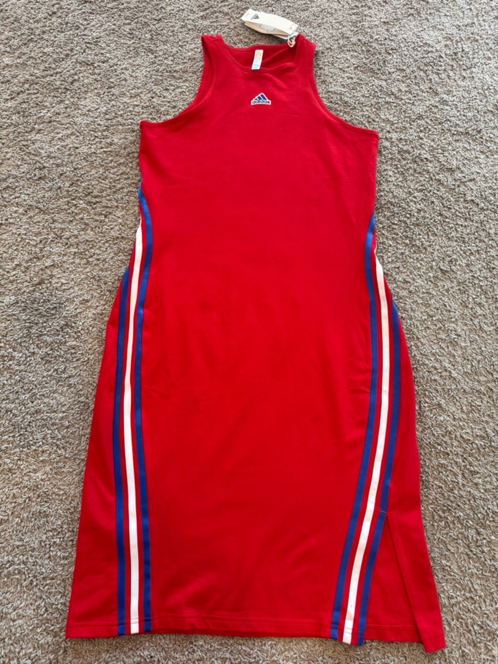 NWT Adidas 3 Stripe Tank Dress, Midi, Red/White/Blue, Sz Medium